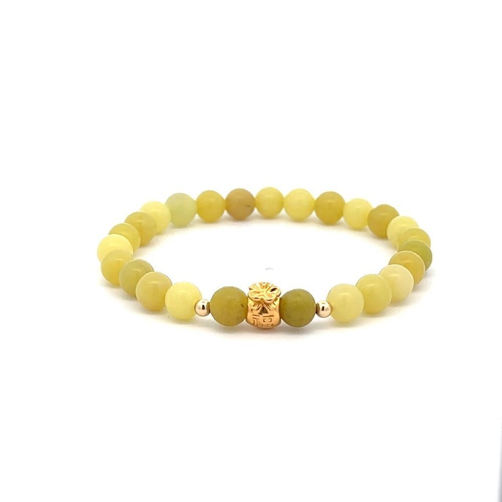 18K Gold Money Bag Lucky Charm Beads Bracelet Gemstones Natural Lemon Jade 6mm
